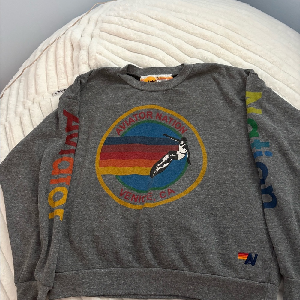 Aviator Nation Gray Tee with Yellow Logo Accent